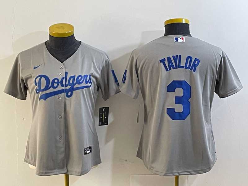 Women's Los Angeles Dodgers #3 Chris Taylor Grey Cool Base Stitched Nike Jersey